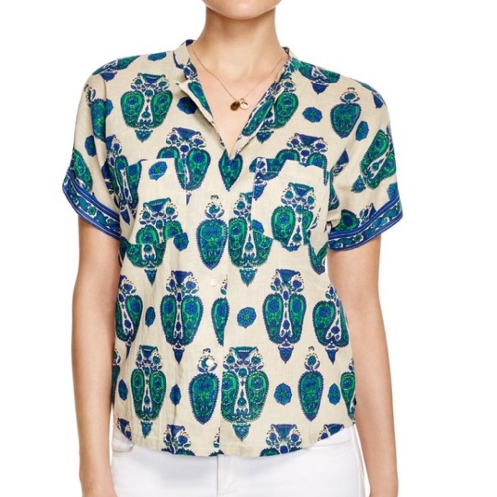 Scotch & Soda Women's Linen Paisley Button Up Shirt - Button down shirt